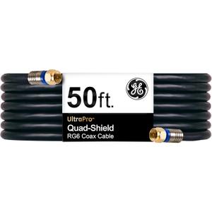 GE RG6 Coaxial Cable, 50 ft. F-Type Connectors, Quad Shielded Coax Cable, 3 GHz Digital, In-Wall Rated, Ideal for TV Antenna, DVR, VCR, Satellite, Cable Box, Home Theater, Black, 33532 GE RG6 Coaxial Cable, 50 ft. F-Type Connectors, Quad Shielded Coax Cable, 3 GHz Digital, In-Wall Rated, Ideal for TV Antenna, DVR, VCR, Satellite, Cable Box, Home Theater, Black, 33532