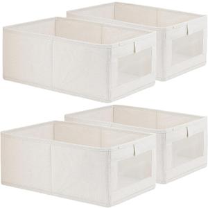 4 Pack Linen Storage Bins, Storage Containers for Organizing Clothing, Jeans, Toys, Books, Shelves, Closet, Wardrobe - Closet Organizers and Storage, Large Storage Boxes Baskets with Window