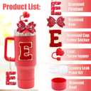 2 x 7Pcs Red Stanley Cup Accessories Set For Stanley Cup 30oz 40oz tumbler with handle,Including Heart Straw Topper Cover Cap,Letter Charm,Red Shiny Bow,Spill Proof Stopper,Silicone Boot(Red E)