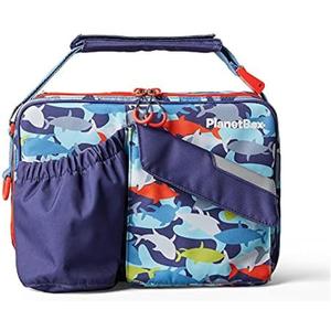 PlanetBox Insulated Lunch Bag  Camo Shark Edition Carry Bag with Pockets for Water Bottle and Snacks  Durable, Easy to Clean, and BPA Free (9 x 12 x 2.5 in)