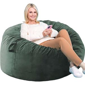 Bean Bag Chairs, Memory Foam Stuffing Bean Bag Chair for Adults/Teens/Kids, Velvet Lazy Sofa Furniture with Removable High-Rebound Memory Foam for Living Room Bedroom College Dorm (Medium (34x34x22In)) Dark Green