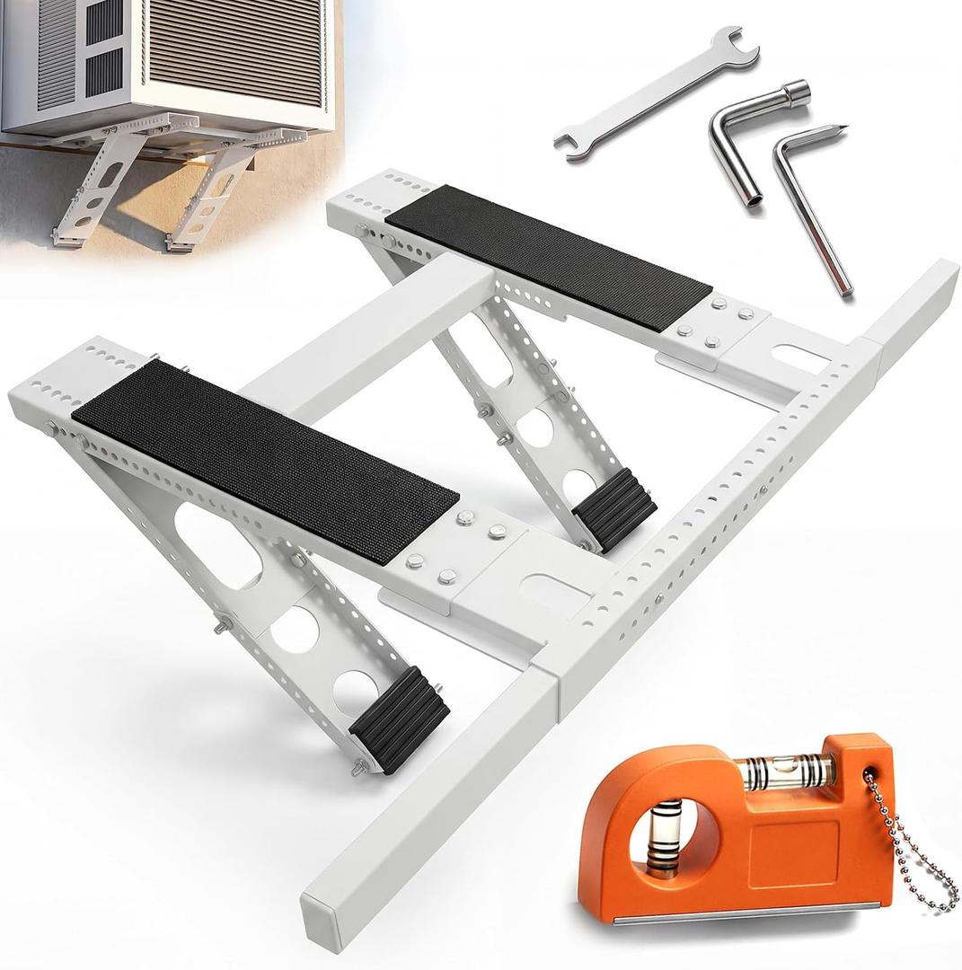 No-Drill Window AC Support Bracket, Heavy-Duty AC Window Bracket Supports Up to 350lbs for 5,000-24,000 BTU AC Units, Adjustable Air Conditioner Support Bracket for Single/Double-Hung Windows