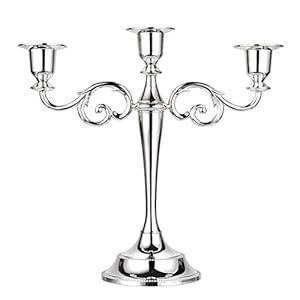 OwnMy 3 Arms Metal Candelabra Candlestick Silver European Elegant Candle Holder Candle Stand for Wedding Dining Table Christmas Party Home Decoration (Silver Tone)
