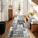LOCHAS Washable Runner Rugs for Hallway, 2x6 Non Sip Kitchen Rug Runner for Bedroom Entryway Laundry Room, Long Abstract Runner Carpet for Bedside Floor, Black Grey Geometric Vintage Decor