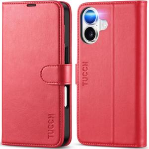 TUCCH Wallet Case for iPhone 17 (6.3-Inch) 2025, RFID Blocking 4 Card Slots | Kickstand | Magnetic Closure | PU Leather | Shockproof TPU Shell | Protective Flip Folio Cover | Red