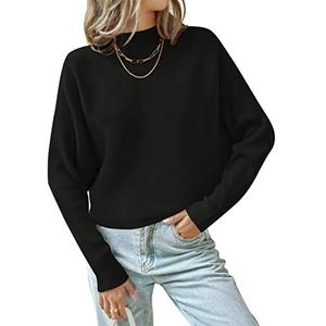 ZESICA Women's Fall 2026 Turtleneck Batwing Long Sleeve Ribbed Knit Casual Soft Pullover Sweater Jumper Top,Black,X-Large