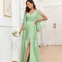 Women's Chiffon Mother of The Bride Dresses for Wedding V Neck Bridesmaid Dress with Sleeves Formal Evening Party Gown (Black)