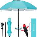 HOMEDEMO 7FT Beach Umbrella with Table & Anchor, Heavy Duty Windproof with UPF 50+ Sun Protection, Outdoor Umbrellas with Adjustable Aluminum Pole