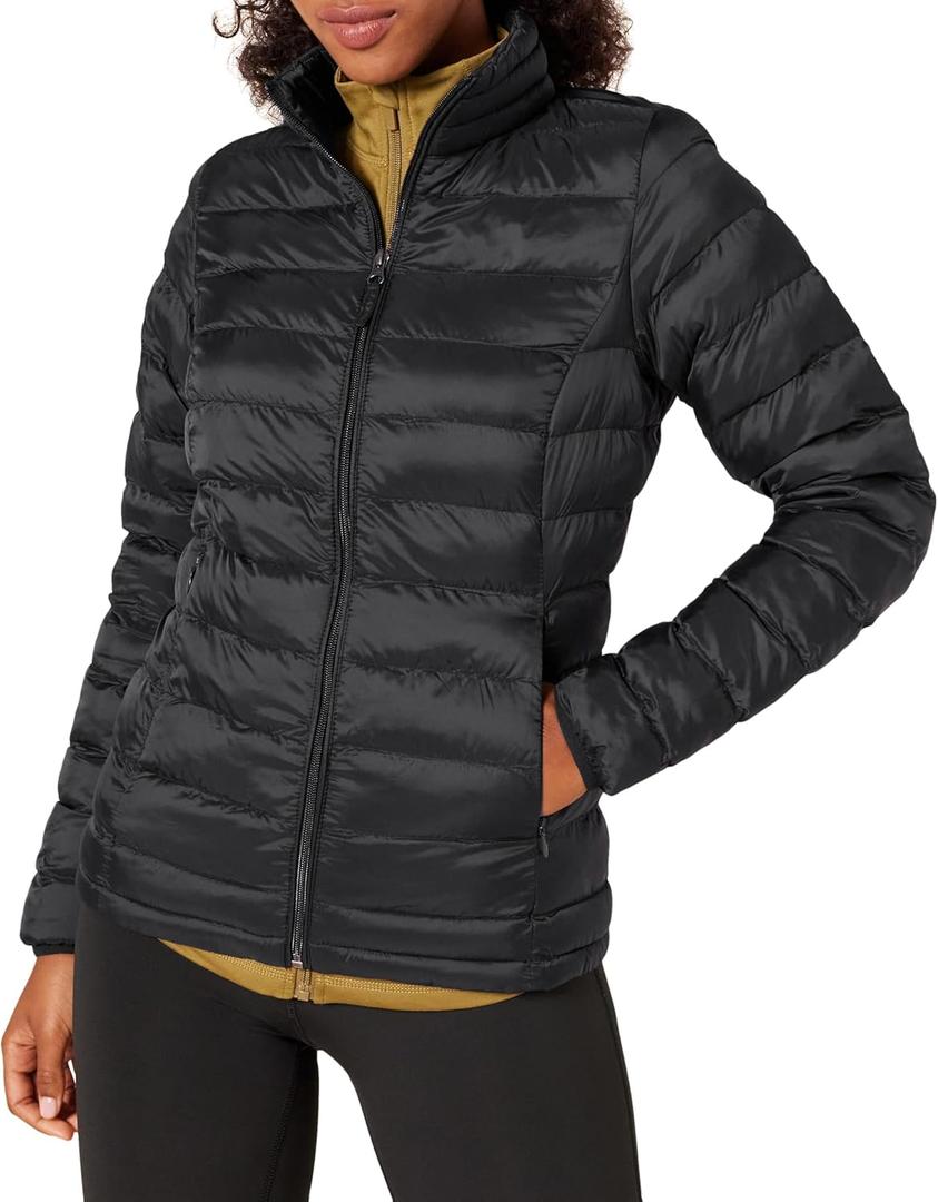 Amazon Essentials Women's Lightweight Long-Sleeve Water-Resistant Packable Puffer Jacket  (Medium, Black)