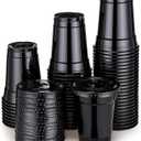 50 Set 12 oz Black Plastic Cups with Lids, Disposable Black Clear Iced Coffee Cup with Lid for Cold Drinks Coffee Shops Soda Bar Party Shop Supplies (Dia. 89mm)