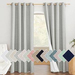 NICETOWN Grey Full Shade Room Warming Linen Curtain Panels inches Long, Pair of Energy Smart & Noise Blocking Out Blackout Drapes for Guest Room Window, Thermal Insulated Lined Window Dressing Size: 52"W x 96"L