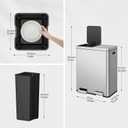 EKO Edison Dual Trash Can for Recycling and Trash, 8+8 Gallons Kitchen Garbage Can with Dual Removable Inner Liners, Independent Lids and Pedals, Matte Stainless Steel