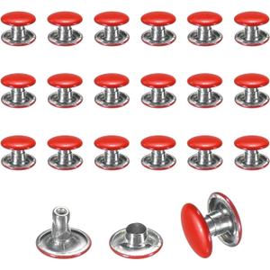 uxcell 120 Sets Leather Rivets, 8mm Double Cap Rivets, 6mm Height Tubular Metal Studs for Leather Craft Repair and Decoration DIY Clothes, Shoes, Bags, Belts, Red