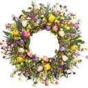 22 Inches Spring Wreaths for Front Door Rustic Summer Door Wreath Colorful Spring Floral Wreaths Farmhouse Easter Tulip Wreath for Window Front Porch Home Indoor Inside Outside Decoration
