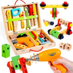 KIDWILL Kids Tool Set with Electric Drill & DIY Stickers, Toddler Tool Set for Kids Ages 3-5 Year Old Boys Girls, Pretend Play STEM Montessori Educational Construction Toys