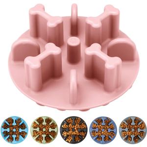 Slow Feeder Dog Bowls Insert, Animire Soft Silicone Anti-Choking Puzzle Anti-Slip Slow Down Eating Feeder Insert, Compatible with Regular Elevated Dog Bowls (Pink)
