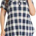 MONNURO Womens Plus Size Tops V Neck Plaid Shirts Summer Short Sleeve Work Casual Blouses, 4X