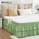 RIMELA Ruffle Bed Skirt Light Green Queen 18 Inch Drop, Elastic Wrap Around Bed Skirting Queen Size, Easy to Install Dust Ruffle, Machine Washable Soft Fabric, Multi Ruffle Bedskirt