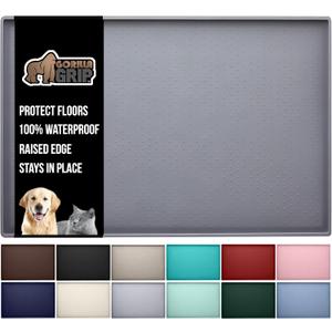 GORILLA GRIP 100% Waterproof Raised Edge BPA Free Silicone Pet Feeding Mat, Dog Cat Food Mats Contain Spills Protects Floors, Placemats for Cats and Dogs Water Bowl, Pets Accessories 18.5x11.5 Gray
