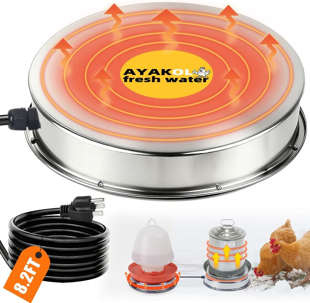 Small Chicken Water Heater Base, Suitable For 3Gal Or Smaller Metal/Plastic Chicken Waterer, Automatic Temperature Control, Against Dry Heating and 8.2 Ft Power Cord