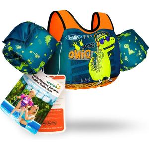 AEOCOO Puddle Float Jumper 20-30 Pounds, Toddler Swim Vest for 1-2 Years Old, Pool Floats with Swimming Arm Floaties Swim Jacket with Water Wings for Kids Swimmies, Boys, Girls, Niños, Cool-Dino S