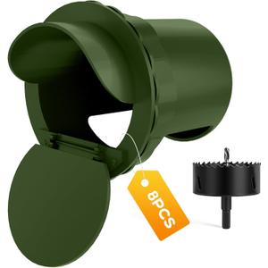 Chicken Feeder Port 8 Pack Poultry No Waste Port Kit with Stopper Lid, 1 Hole Saw, DIY Automatic Reusable Coop Feeders, Rain Proof Gravity Feeding Geese Duck Hens Rooster for Bucket Barrel Bin (Green)