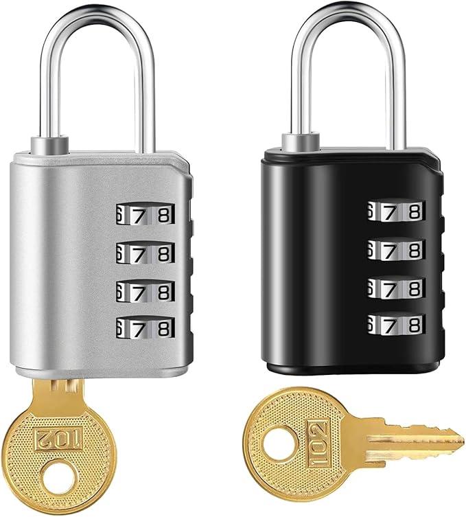 4-piece combination padlock, 4-digit password lock with key, 2 types of unlocking mode,resettable waterproof door lock, can be used for suitcase, toolbox, fence, garage, school, gymnasium locker locks