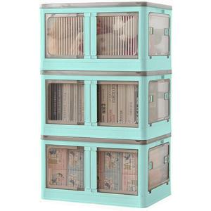 Sewing Online 40L Blue Stackable/Folding Plastic Storage Box with 5 Doors on Wheels - 3 Pack