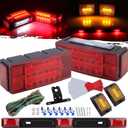 12V Submersible LED Boat Trailer Lights Kit, Rectangle LED Stop Brake Turn Signal Running License Light w/Amber Marker Lights Reflex, 15" 3-lamp Red Clearance Identification Trailer Light Bar