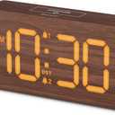 Uscce Wooden Digital Alarm Clocks for Bedrooms: Dimmable Dual Alarm Clock with Large Numbers for Bedside Desk - Loud Alarm for Heavy Sleepers with Volume Control - Wood Decor & Gifts (Brown - Amber Digits (Plug-in))