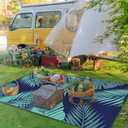 GENIMO Outdoor Rug 8' x 10' Waterproof for Patios Clearance, Reversible Outdoor Plastic Straw Camping Rug Carpet, Large Area Rugs Mats for RV, Camper, Deck, Balcony, Porch, Beach, Navy Blue&Jade Green
