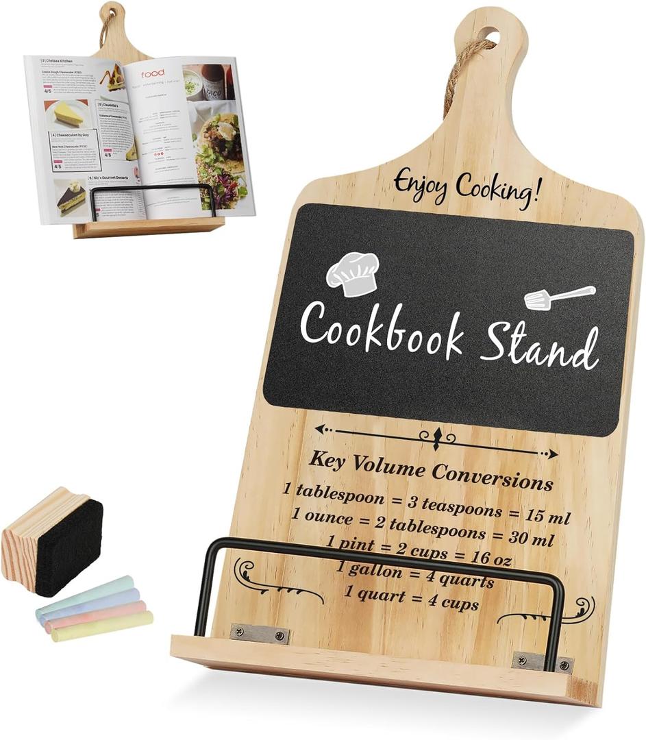 Cookbook Stand with Chalkboard Eraser, Birthday Gifts for Women Mom Wife Grandma, Kitchen Gifts for Woman, Recipe Book Holder Stand, Present Birthday Gift Ideas, Cookbook Holder