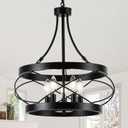 5-Light Farmhouse Chandelier, 17.72" Rustic Drum Dining Room Light Fixture, Black Chandeliers Hanging Pendant Lighting, Industrial Candle Chandeliers for Living Room Kitchen Entryway Bedroom
