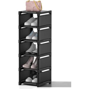 6-Tier Narrow Shoe Rack, Vertical Small Space Shoe Organizer, 9.84" Compact Slim Shoe Shelf for Closet & Entryway, Sturdy & Tool-Free Assembly, Adjustable Height for Boots