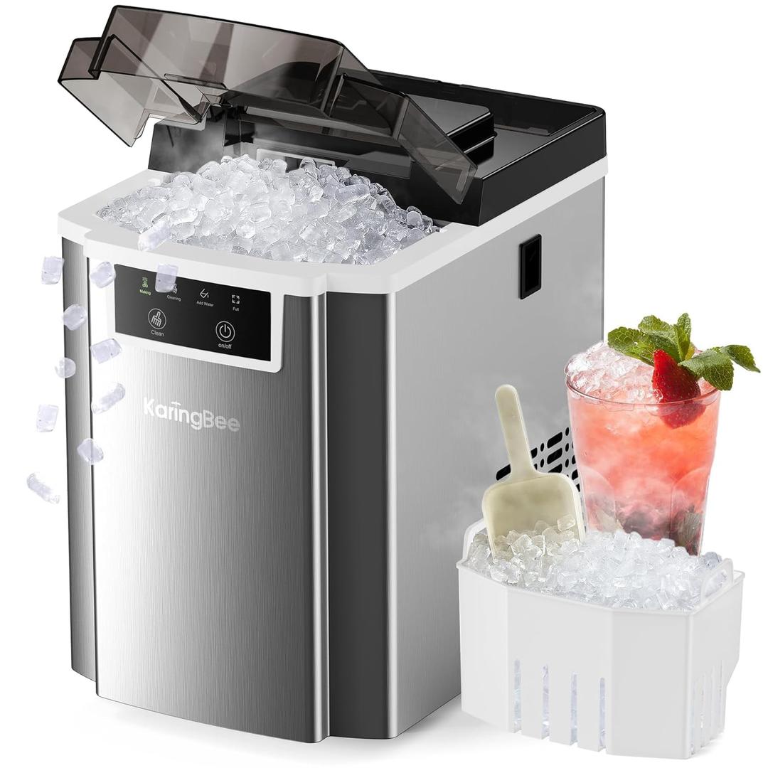 Nugget Ice Maker for Countertop  45 lbs/Day Chewable Pebble Ice in 5 Mins, Self-Cleaning Sonic Ice Machine with Stainless Steel Housing  Ideal for Home, Kitchen, Office & Bar