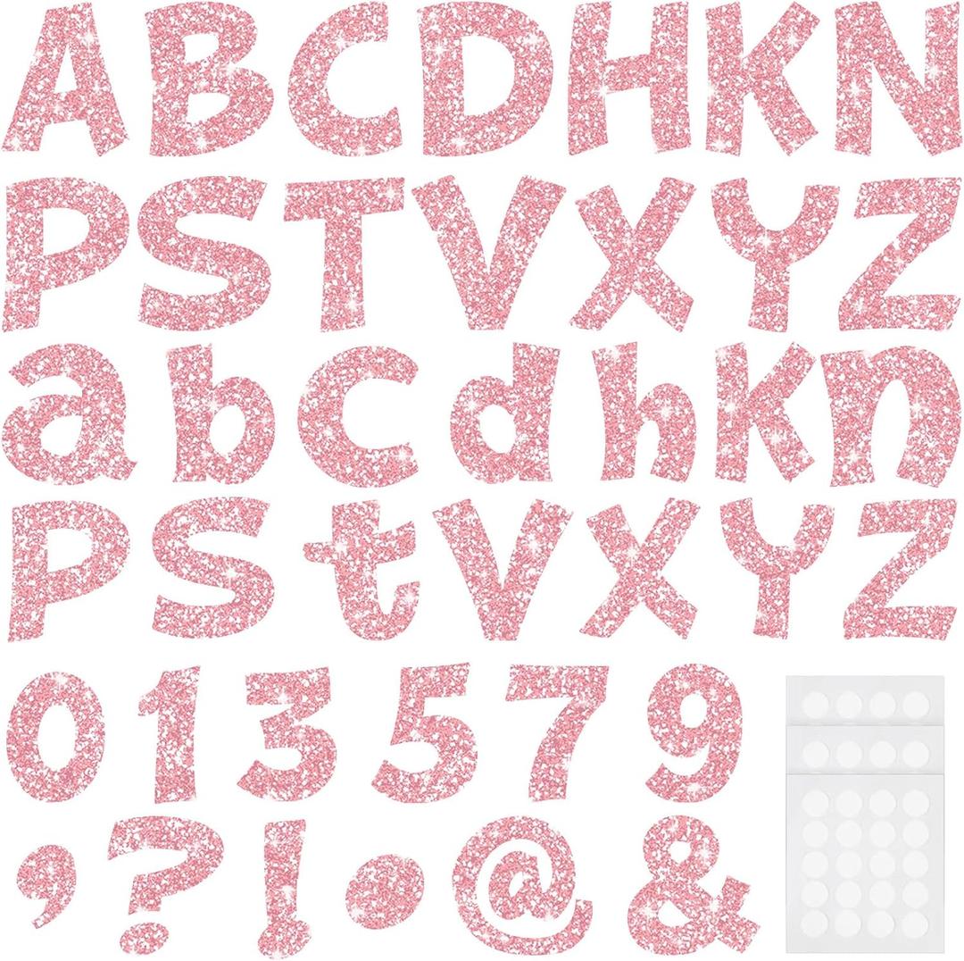 Colarr 216 Pcs Glitter Bulletin Board Letters for Classroom Numbers Alphabet 4 Inch Poster Board Letters with Adhesive Dots Punctuation Symbols Cutout Bulletin Display School Decor(Pink)
