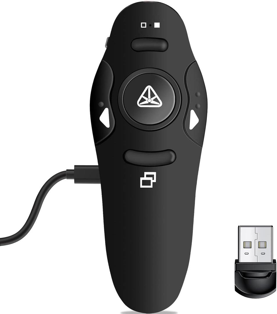 Rechargeable Presentation Clicker Wireless Presenter Remote USB Control Powerpoint PPT Clicker, RF 2.4GHz Presenter Remote Slide Advancer for Computer/Laptop/Mac/Keynote