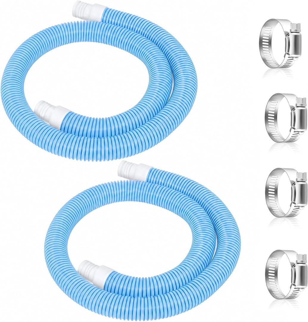 2 Pack 1.2559in EVA Pool Professional Hoses with 2026 Upgrade Flexible Tube Head and 4 Metal Clamps for Above Ground Pools Pump Replacement Hose Pool Supply for Heavy Duty Hose (Transparent Blue)