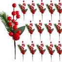 15 Pcs Artificial Red Berries Pine Stems 8 Inch,Christmas Floral Picks Holly Berry Branches Crafts for Xmas Winter Holiday Decor Greenery