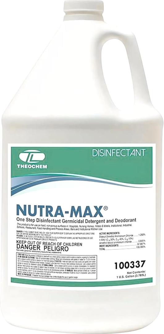 Nutra-Max Hospital Grade Disinfectant, EPA List N & G, Kills 99.9% Viruses & Bacteria, 1:32 Concentrate Makes 32 Gallons, Commercial Multi-Surface Cleaner For Home