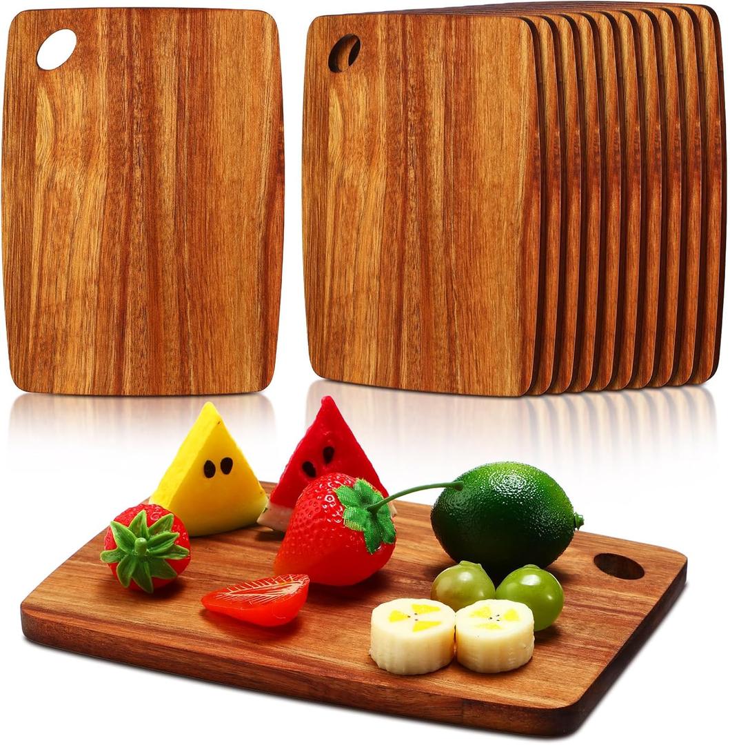 FoldTier 12 Pcs Wood Cutting Boards Bulk 8 x 6 Inch Small Kitchen Charcuterie with Oval Hole Kitchen Serving Chopping Boards for Pizza, Bread, Charcuterie, Fruit, Vegetables(Acacia Wood)