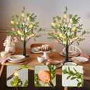 EAMBRITE Easter Decorations Easter Tree with Eggs, 2Ft Tabletop Tree with 24 LED Lights, Lighted Artificial Tree Battery/USB Operated Light up Easter Egg Tree for Spring Home Decor (2 Pack)