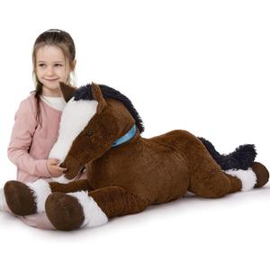MaoGoLan Large Horse Stuffed Animal for Boy, Big Horse Plush Toy for Girl, Ridable Stuffy Pony for Kids, Coffee Stuffed Pony Plush Pillow for Baby Shower or Birthday Party Favor Gifts, 47 inches (Dark Brown)