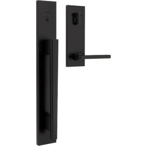 Kwikset Careus Front Door Lock Handle and Deadbolt Set, Entry Door Handleset Exterior with Interior Reversible Lever, Matte Black, Pick Resistant SmartKey Rekey Deadbolt Security