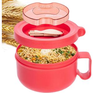 Unbreakable Microwave Soup Mugs with Lids and Handles,Microwave Ramen Bowl with Lid for Soup and Instant Noodles,Oatmeal, Gumbo, Salad,BPA Free (Red)