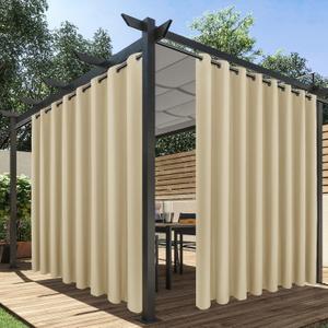 HolidayIdeas Extra Wide Outdoor Curtains for Patio Waterproof, 4 Panels - 110 x 108 Inch - Privacy & Light Filtering Curtains Cream Grommet Outside Curtains for Porch, Gazebo, Pergola, Backyard