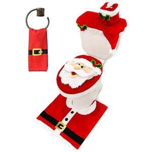 JOYIN 5 Pieces Christmas Theme Bathroom Decoration Set w/Toilet Seat Cover, Rugs, Tank Cover, Toilet Paper Box Cover and Santa Towel for Xmas Indoor Décor, Party Favors (Santa)