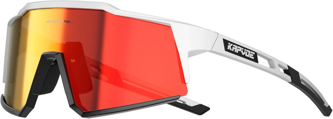 KAPVOE Polarized Glasses With 1 Lens Or 4 Lens UV Protection for Women Men Cycling Sunglasses Tr90 Frame Sports Bike K9022 (A010 Black White Frame / 4 Red Lens / No Box)