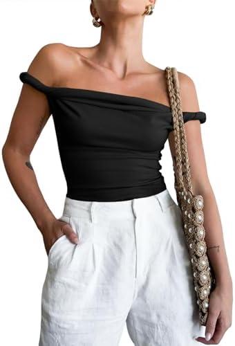 Tankaneo Womens Off The Shoulder Top Sleeveless Slim Fit Stretchy Tank Top Y2k Casual T Shirts  M Tankaneo Womens Off The Shoulder Top Sleeveless Slim Fit Stretchy Tank Top Y2k Casual T Shirts  M