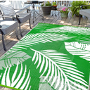 Waterproof Outdoor Rug 8x10ft, Green Leaf Reversible Plastic Straw Mat for Patio RV Deck Porch Backyard Balcony Camping Picnic Beach Indoor Outdoor Carpet, Green&White